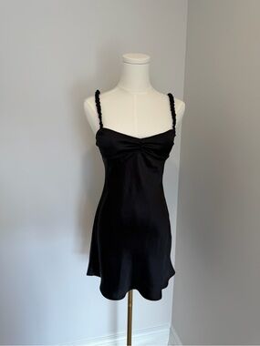 Zara Black Mini Slip Dress with Ruched Straps